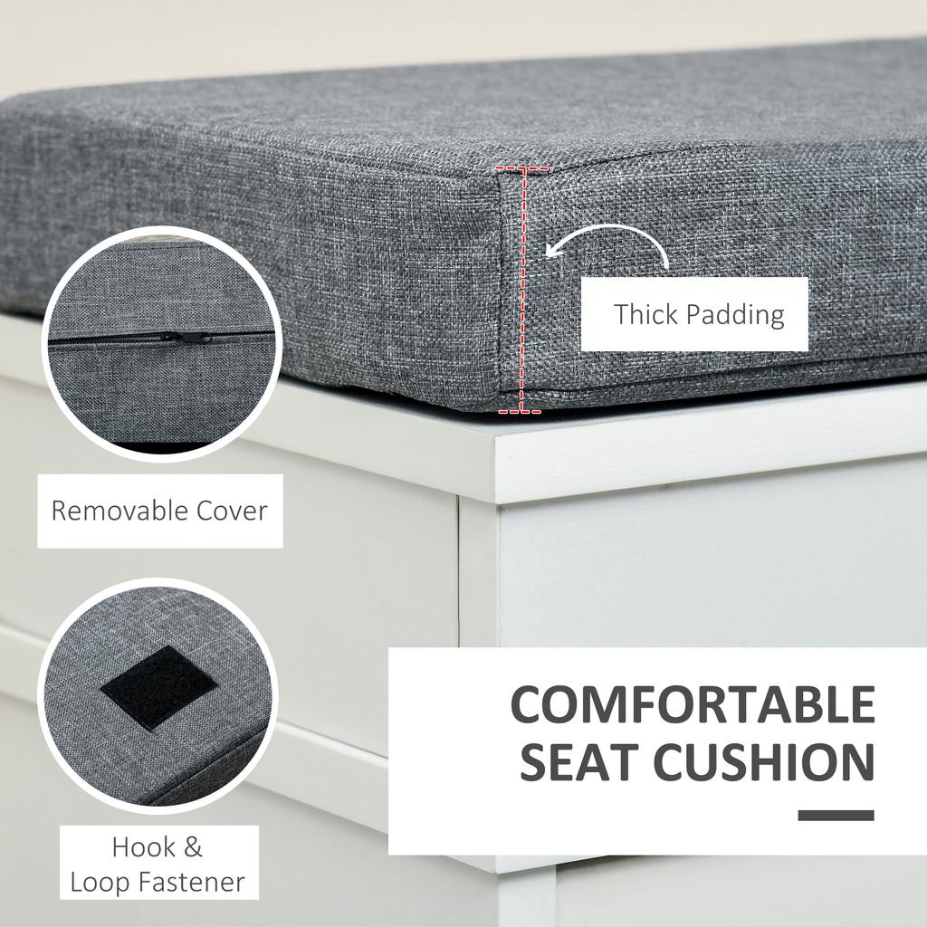 Shoe Storage Bench with Flip Drawers, Shoe Cabinet with Seat Cushion and Adjustable Shelf for Hallway, Entryway, Living Room, Bedroom, White