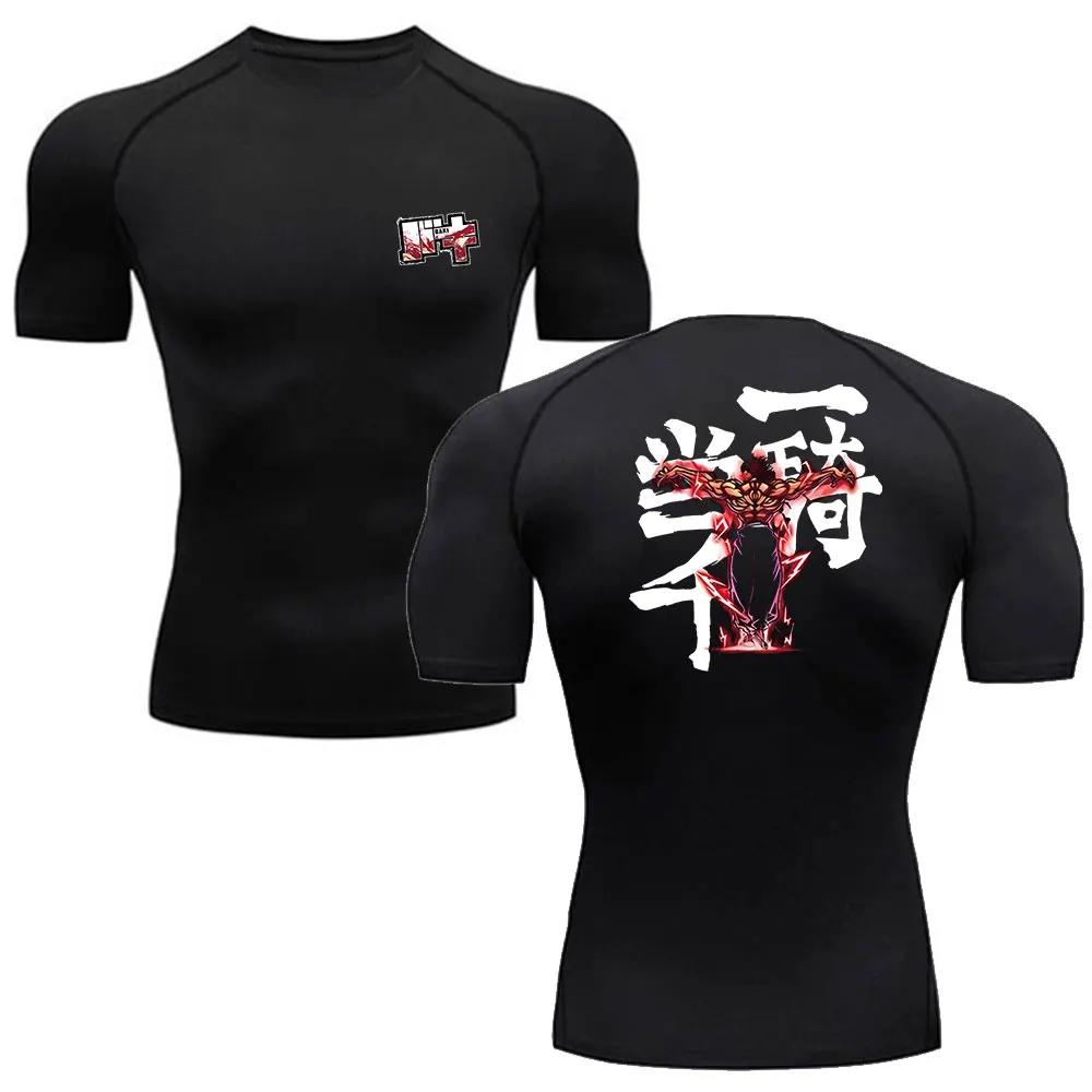 Herren Gym Kleidung Anime Herren Kompressions-T-Shirt Fitness Sport Laufen Eng Baki T-Shirts Athletisch Schnelltrocknend Sommer Oberteile T-Shirt