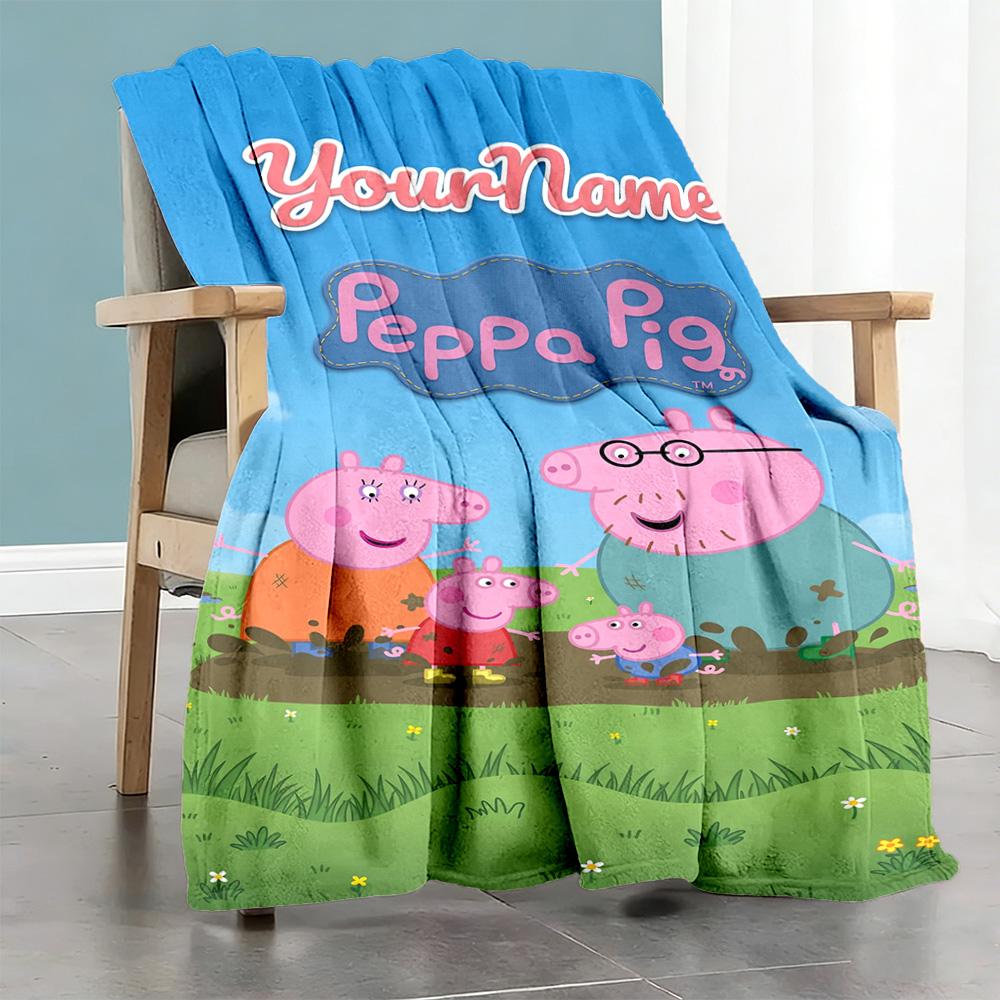 Peppa Pig Personalized Name Blanket Cozy Personalized Blanket Soft & Cozy Throw For Bed Seaside Picnics Livingroom Ideal for All Seasons