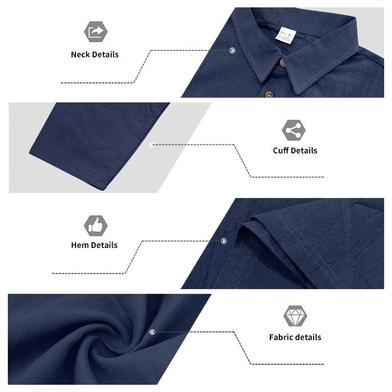 Mens Linen Loose Long Sleeve Casual Polo Shirt