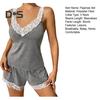 Damen Cami Pyjama Set Spitzenbesatz Tank Top und Shorts mit elastischer Taille Sexy V-Ausschnitt Ärmellos Nachtwäsche Lounge Homewear