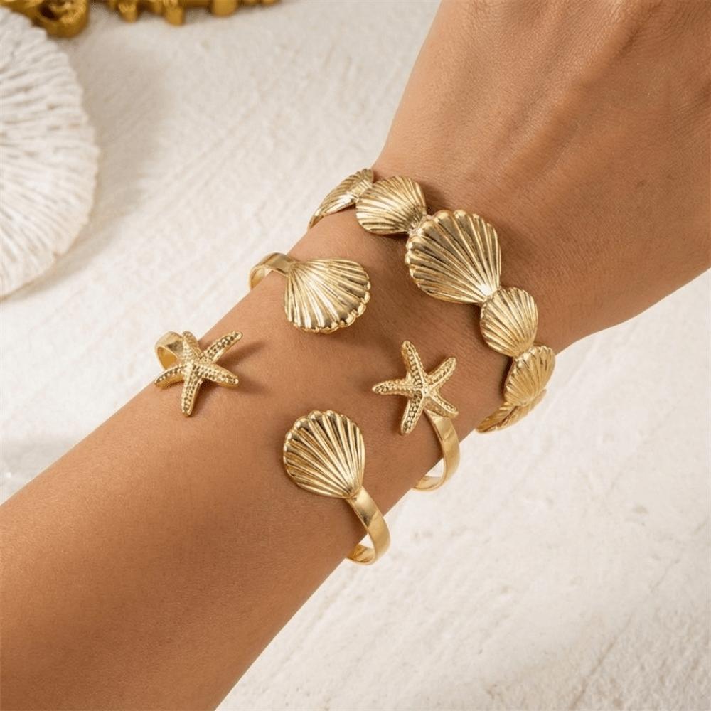 Gold Starfish Opening Bracelet Scallop Flower Upper Arm Bracelet for 5Pcs/Set Arm Accessories
