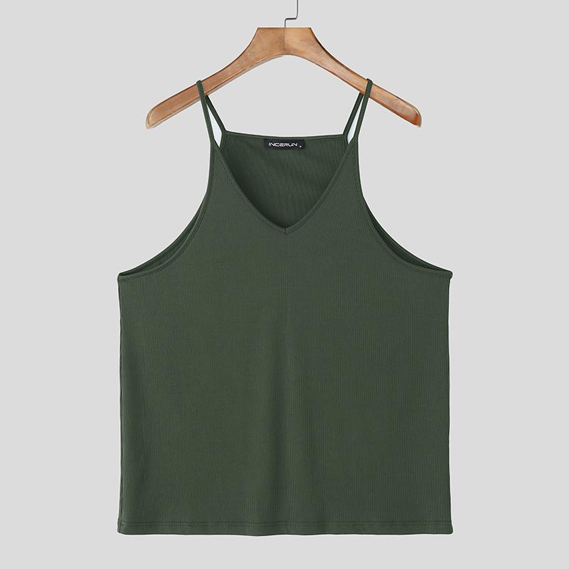 INCERUN Hauts à bretelles pour hommes Décontracté Col en V Sans manches Débardeurs Camisole unis