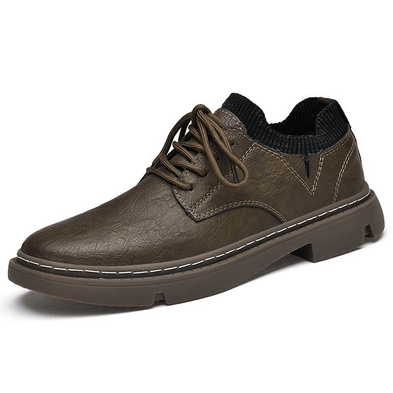 Men s Retro British Style Leather Lace-up Boots, Height Boost 5CM, Casual Cowhide Work Shoes 44
