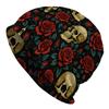 Eine gestrickte Mütze im Herren-Streetstyle mit Totenkopf- und Rosenmotiv - Vintage-Dunkelrosenmuster, Strapazierfähiges Strickgewebe, Bequeme elastische Passform, Lässig
