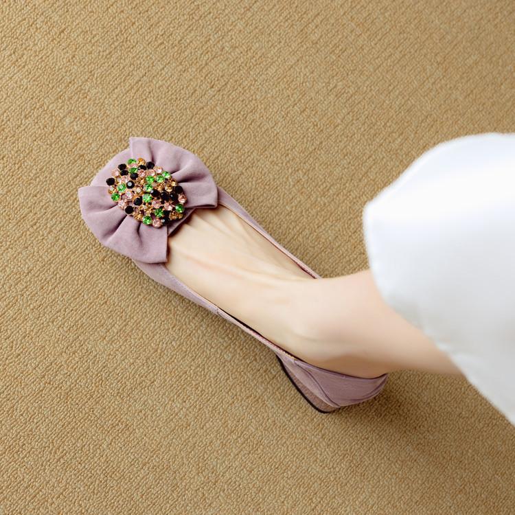 

Огромный красивый~ одиночный туфель женский бант стразы фиолетовый средний каблук толстый каблук универсальный женский 40