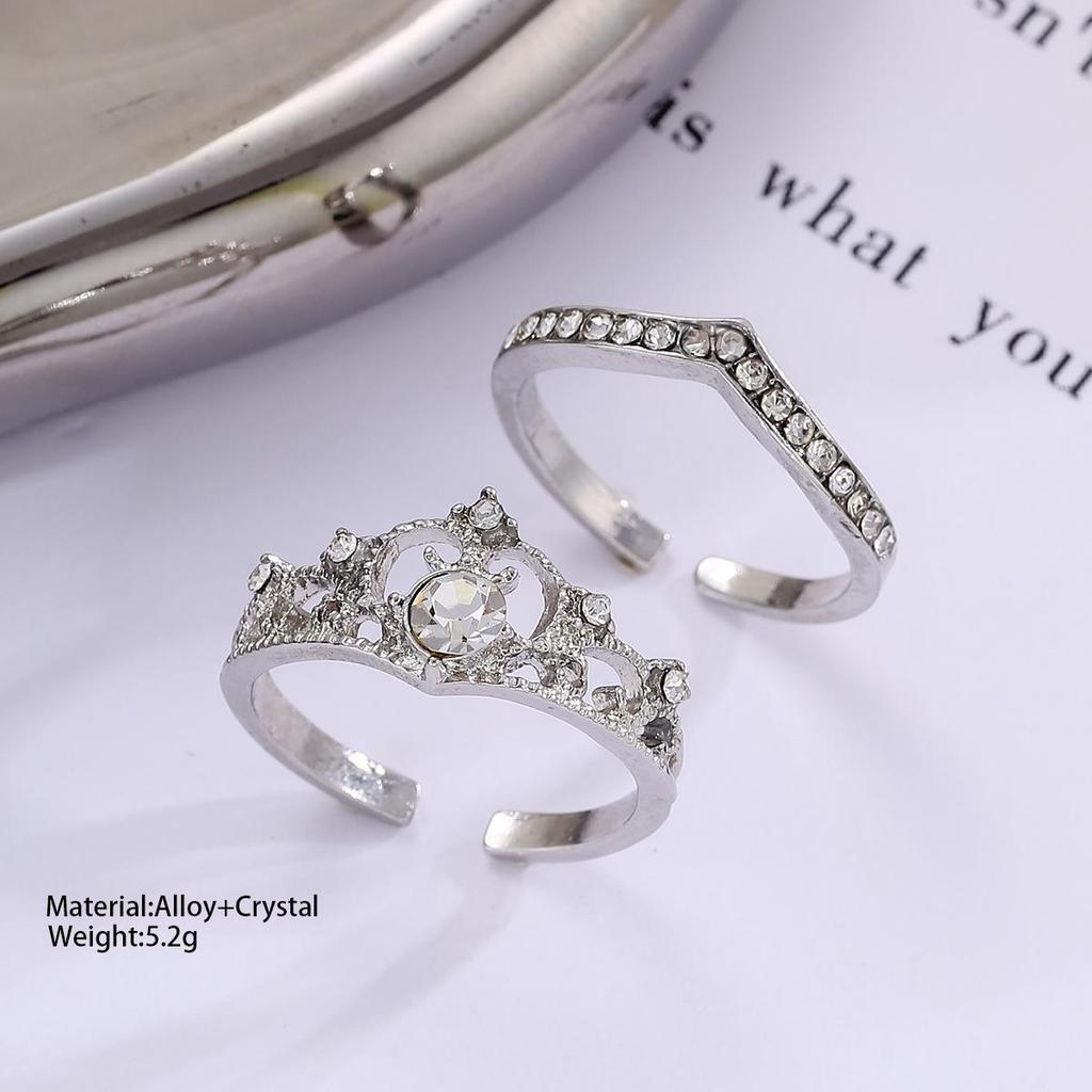 Simple Style Crown Princess Ring Set, Open Wedding Ring, Adjustable Anniversary Gift Ring Set Jewelry