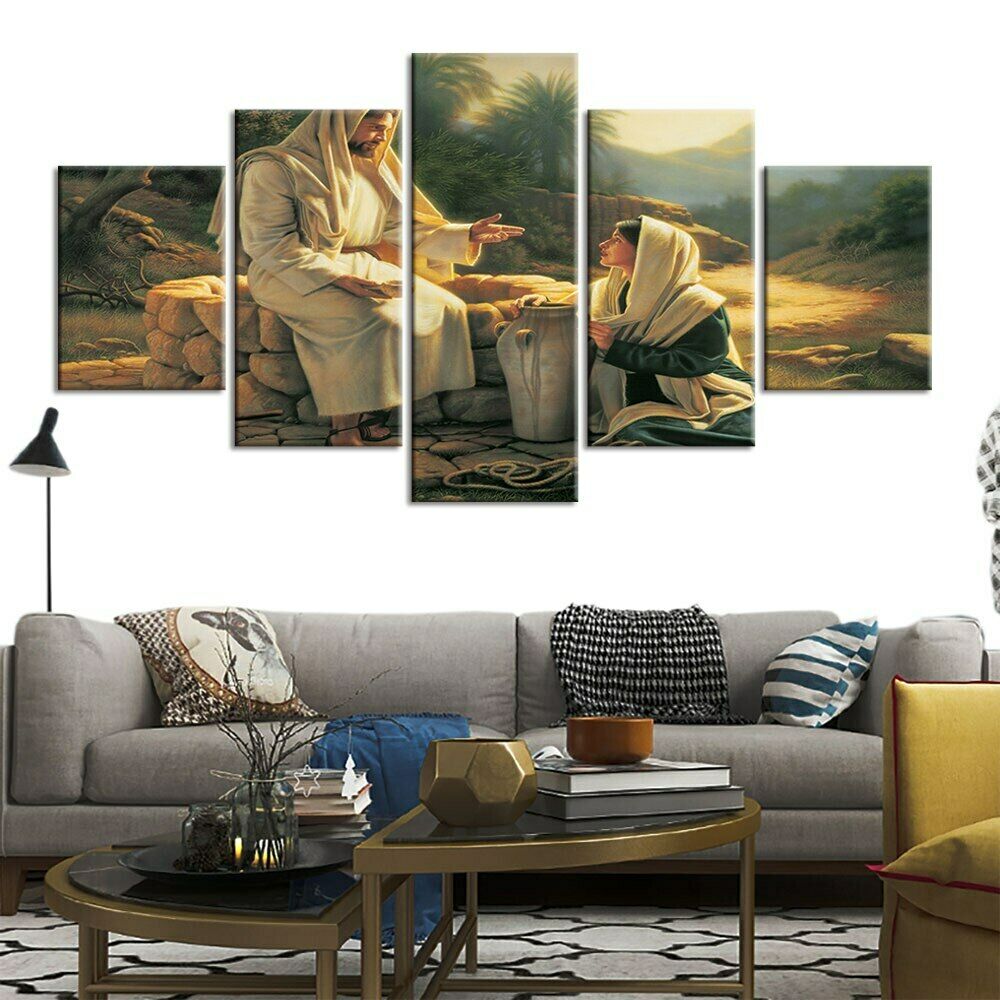 5Pcs Religion Jesus Woman Faith Decor Canvas Picture Wall Art Pictures Poster Home Decor No Framed Room Decor Modern Abstract