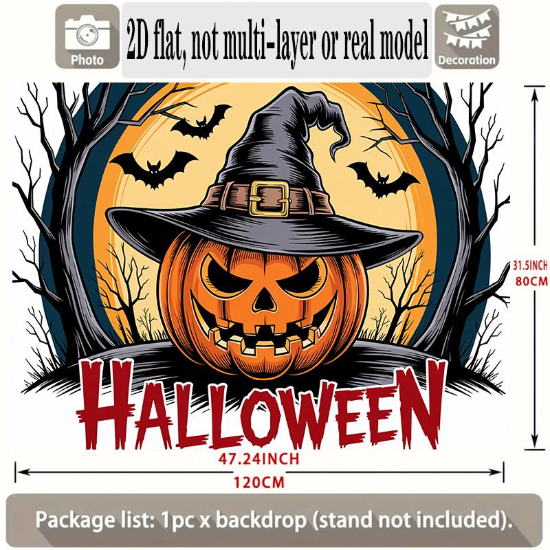 Halloween Backdrop Pumpkin Witch Hat Bats Party Wall Decor