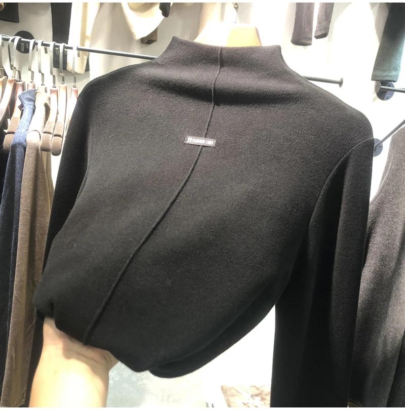 Harajuku Half Turtleneck Casual Slim Fleece Thick Bottoming T-shirt Autumn Winter Velvet Long Sleeve Solid T Shirt Women Top