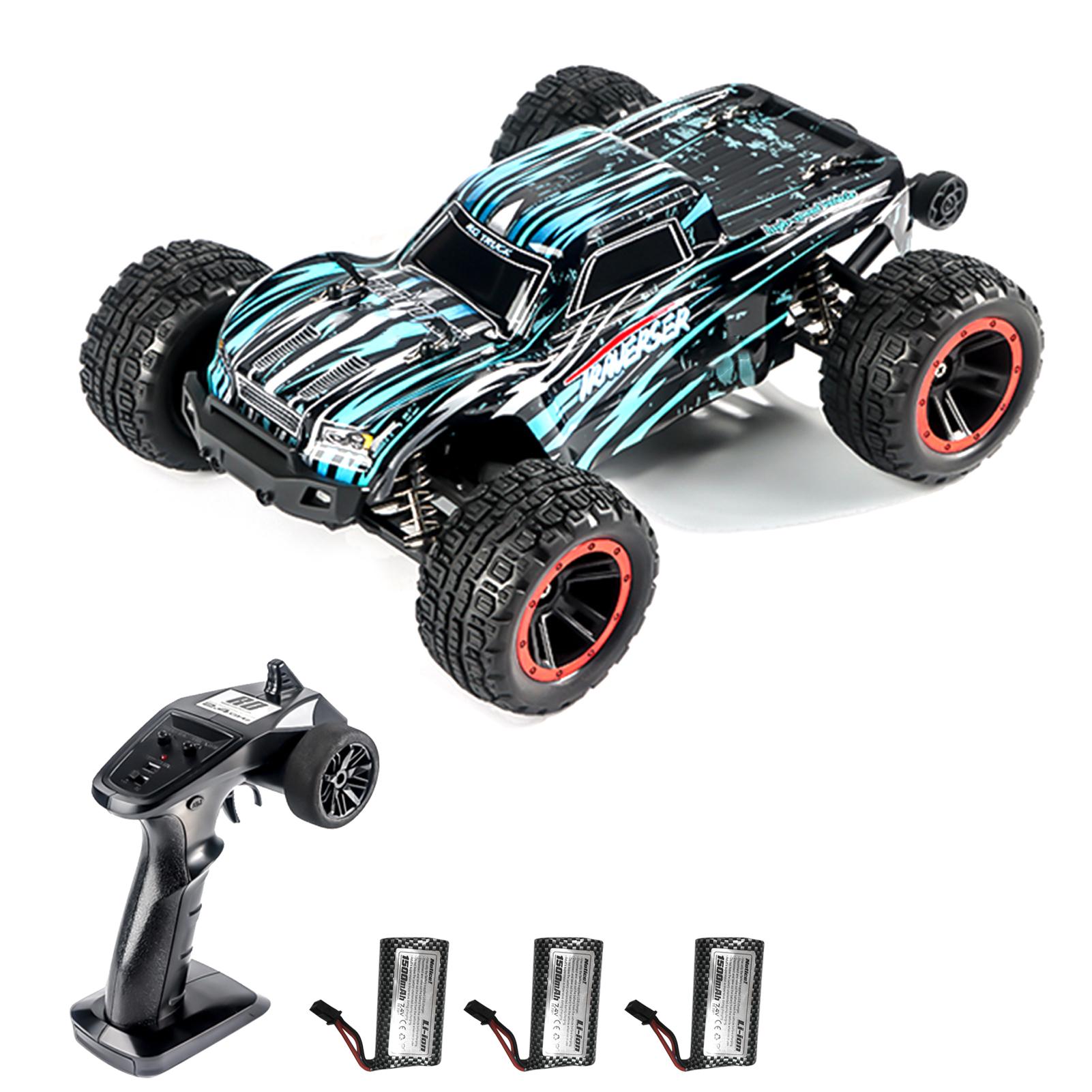 1:14 4WD Elektrische Afstandsbediening Vrachtwagen 2,4 GHz Afstandsbediening Vrachtwagen 40 km/u Hoge Snelheid Off-Road Voertuig Speelgoed met Geborstelde Motor LED Koplampen 3 Battery blauw
