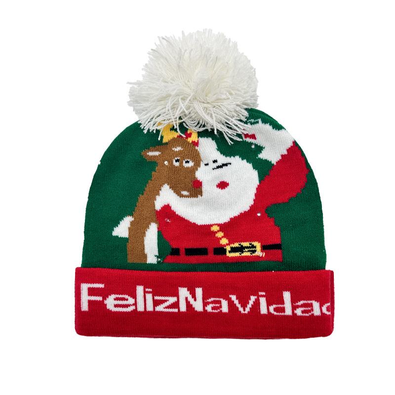 Hot Sale Jacquard Christmas Hat Hairball Ruffled New Year's Gift Winter Warm Cover Knitted Hat