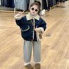 2024 Girls' Winter Fleece-Lined Denim Jacket & Pants Set