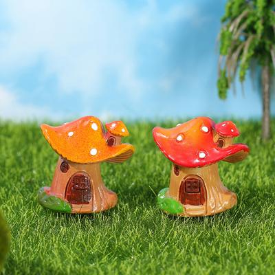 Micro Landscape Ornaments Resin Mushroom Miniature Village Cottage House Fairy Garden for Succulents Bonsai Moss Terrarium