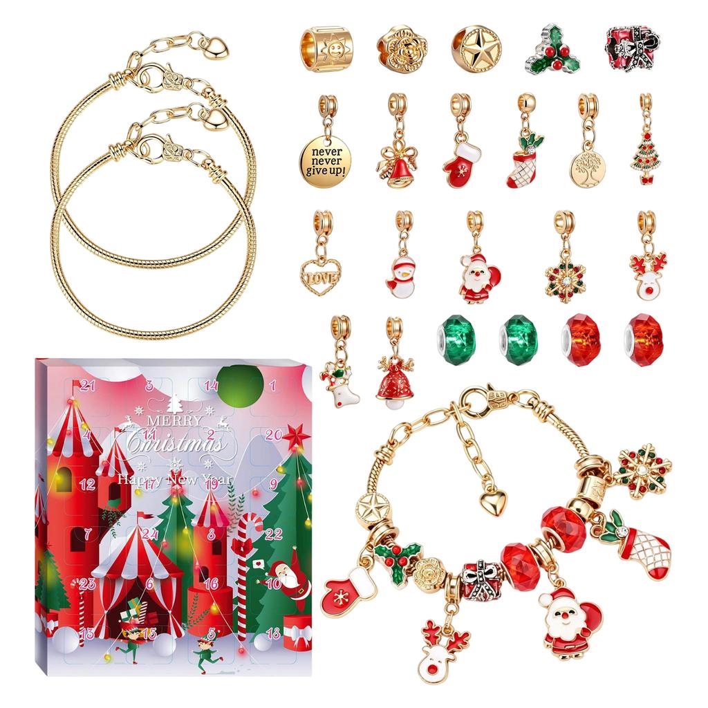Days Christmas Advent Calendar for Women - Alloy Bracelet Jewelry Set with Surprises, Holiday Countdown Gift
