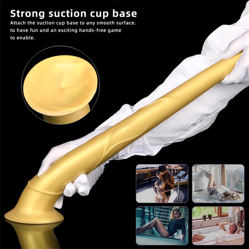 Weiblicher goldener Silikon-Super-King-Size-Dildo, Analplug, Pferd, hängender Esel-Masturbator, erotisches Produkt für Erwachsene