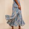 Light blue multi-colored flower pattern suspender medium-length dress European and American