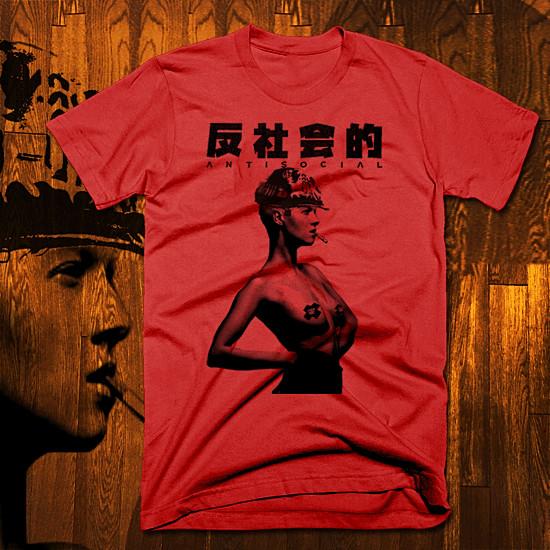 

Punk T-Shirt Punk Rock Japanese Kanji Antisocial Rocker Chick Size S-2XL Tee L