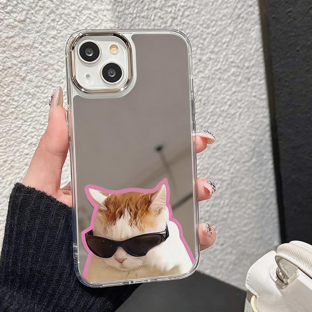 Cute Kitten Pattern With Mirror Phone Case For IPhone 17 Pro Max 16 13 11 15 14 12 Air 16 17 15 Fashion Protective Funda Cover