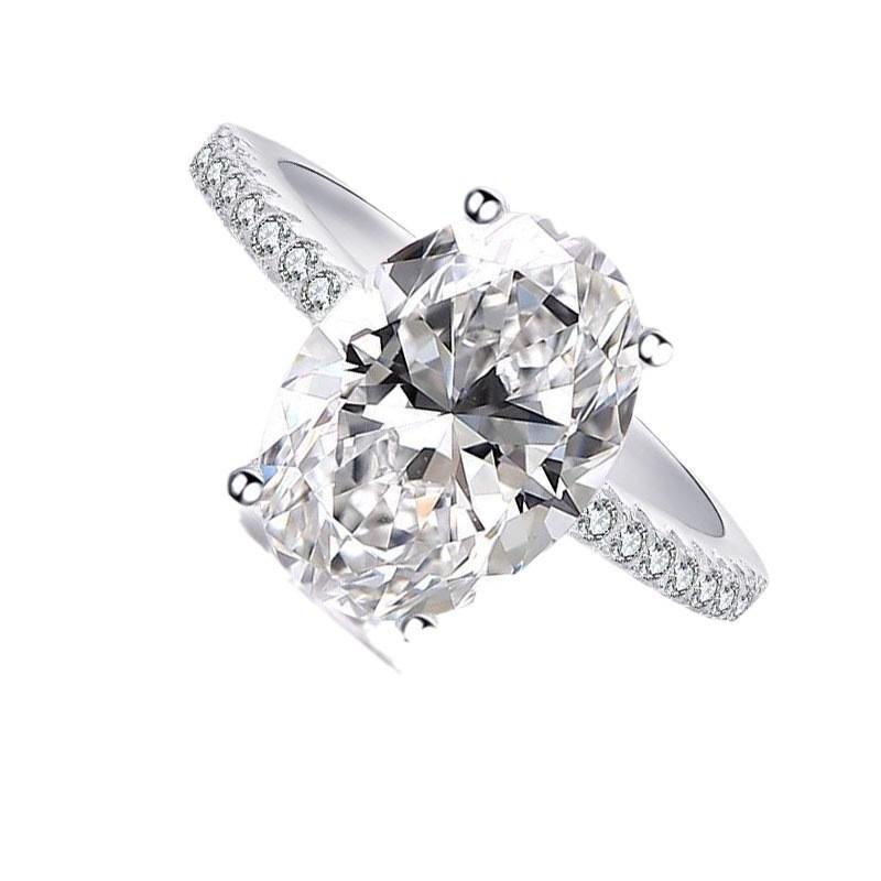 Large Oval White Gold Plated Zircon Ring – Popular European and American Women's Engagement Jewelry