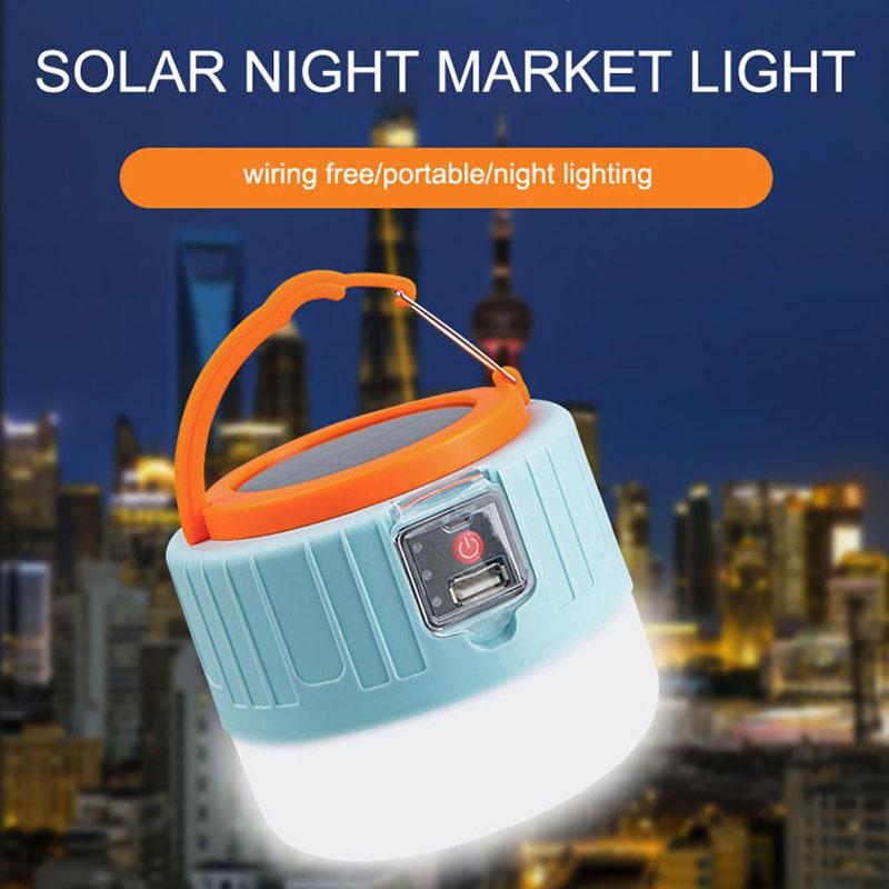 Solar Camping Lamp Rechargeable Bulb Outdoor Tent Lights Portable Emergency Lantern for Hiking Night Market