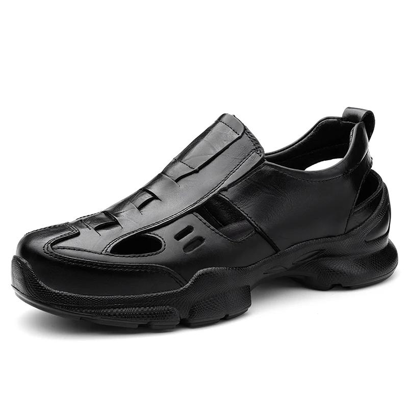 

Мужские летние повседневные туфли сандалии из натуральной кожи дышащие уличные сандалии мужские противоударные шнуровка кроссовки 45 чёрный