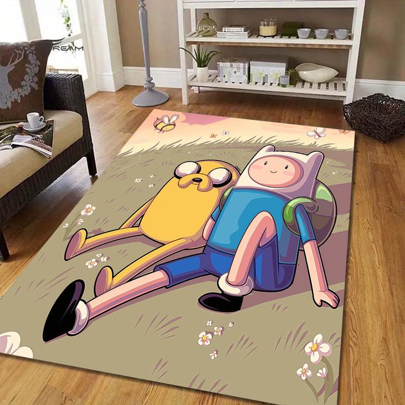 Adventure Time Flannel Pattern Square Carpet,Area Rug,Carpet Rug for Living Room Bedroom Sofa Playroom Decor,Non-slip Floor Mat