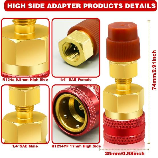 2Pcs R1234yf to R134a Adapter, Quick Couplers Kit R1234yf Refrigerant Recharge Kit, High/Low Side R134a to R1234yf Adapters for R1234yf/R134a Car Ac