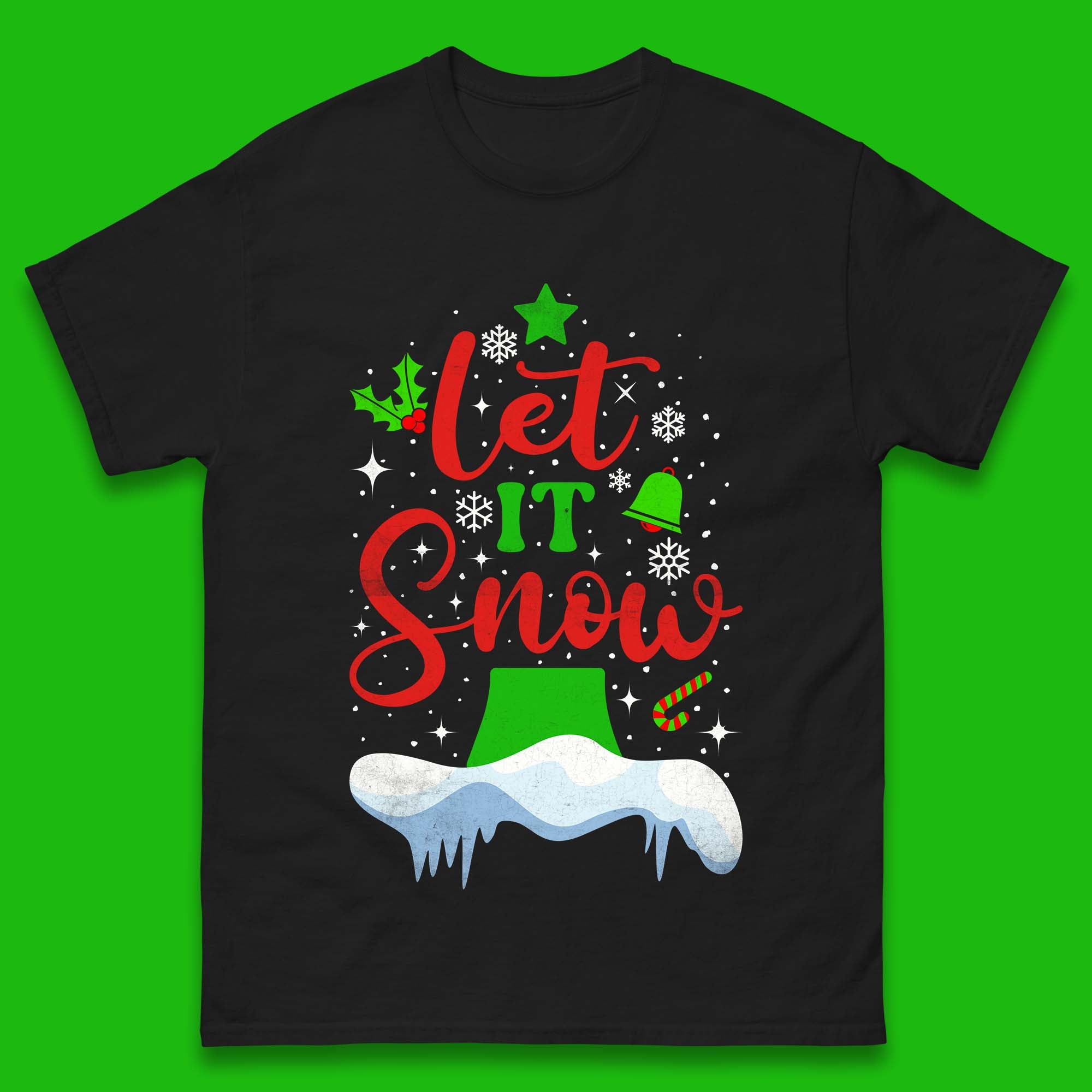 Merry Christmas Mens T Shirt Womens Tops Tees Let It Snow Snowflake Christmas Top S