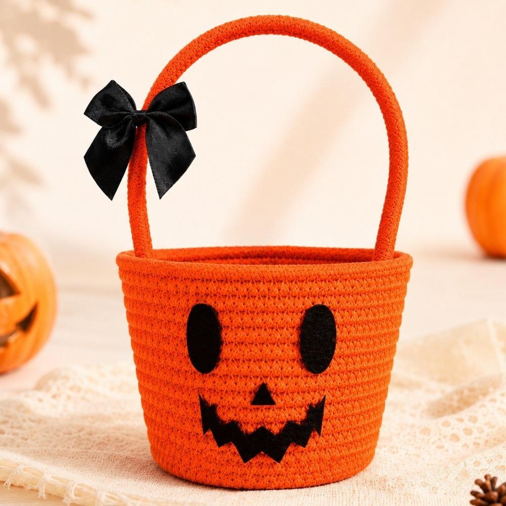 Baumwollseil Handgehaltene Leckerli-Körbchen Geflochtenes Kürbis-Geschenkkörbchen Kürbis-Süßigkeiten-Eimer Halloween