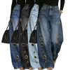 D Primavera ed estate nuovo metallo eterosessuale mais europeo e americano abbigliamento femminile tinta unita cavallo slip jeans larghi in stock