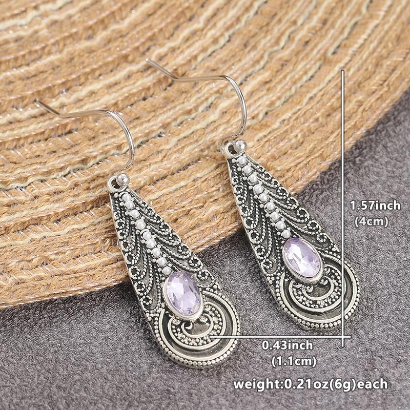 Vintage Ethnic Style Drop Earrings for Women Silver Color Inlay Synthetic Zircon Pendant Earrings Fine Jewelry Gift