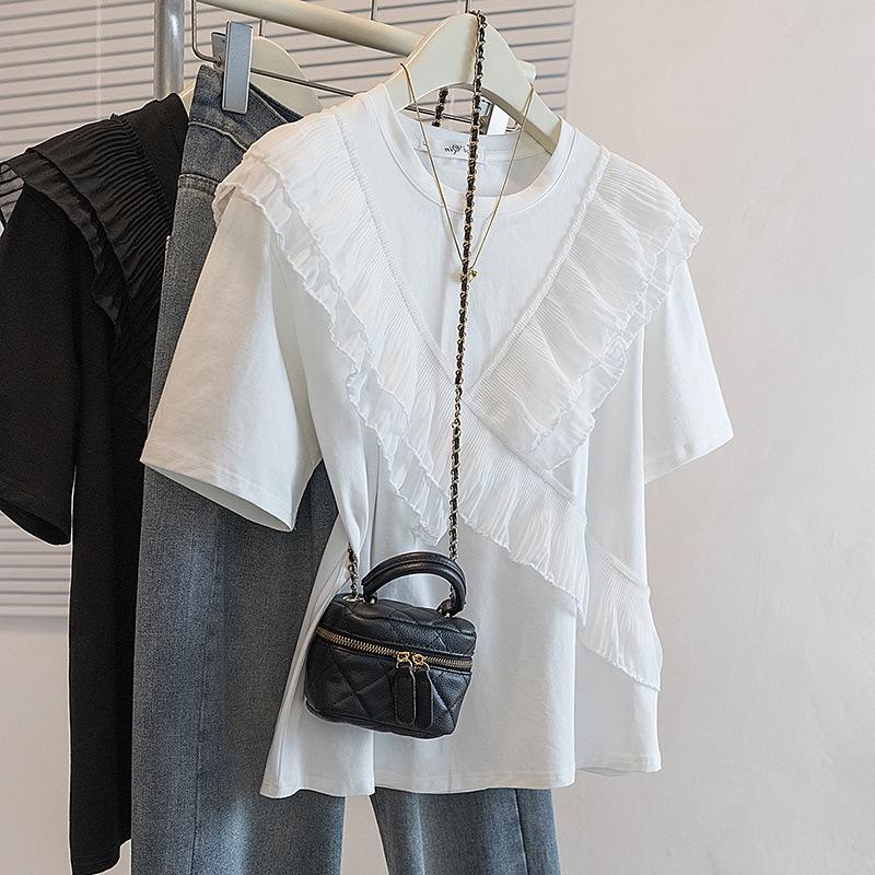 

Plus Size Korean Style Women s Round Neck Short Sleeve Casual Summer Top - Slimming Fit XL чёрный