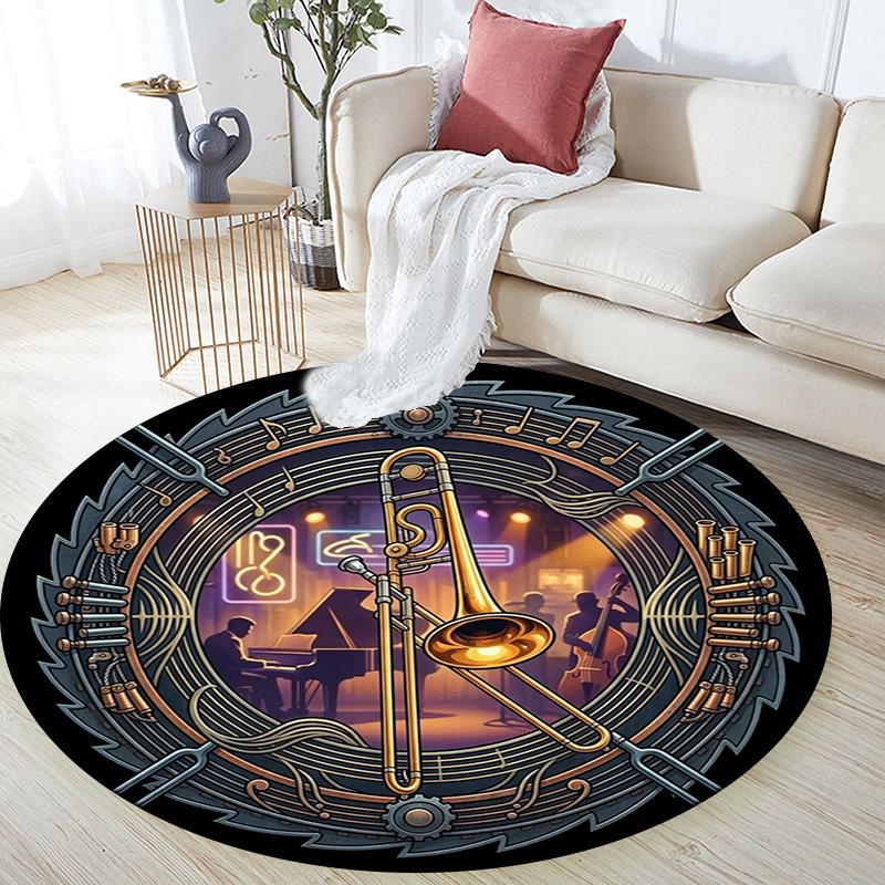 Jazz Night Music Scene Round Area Rug Under Office Chairs Bedroom Living Room Home Decor