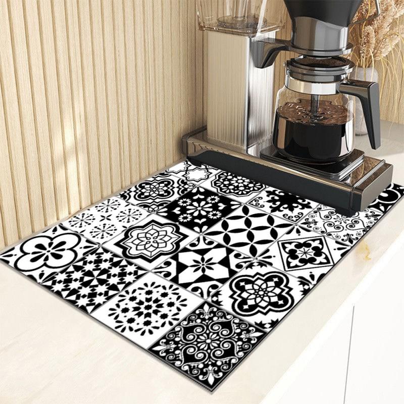 Absorbent Tableware Dish Drying Mats Boho Floral Desk Drain Pad Heat Resistant Counter Mat Non-slip Draining Placemat Kitchen