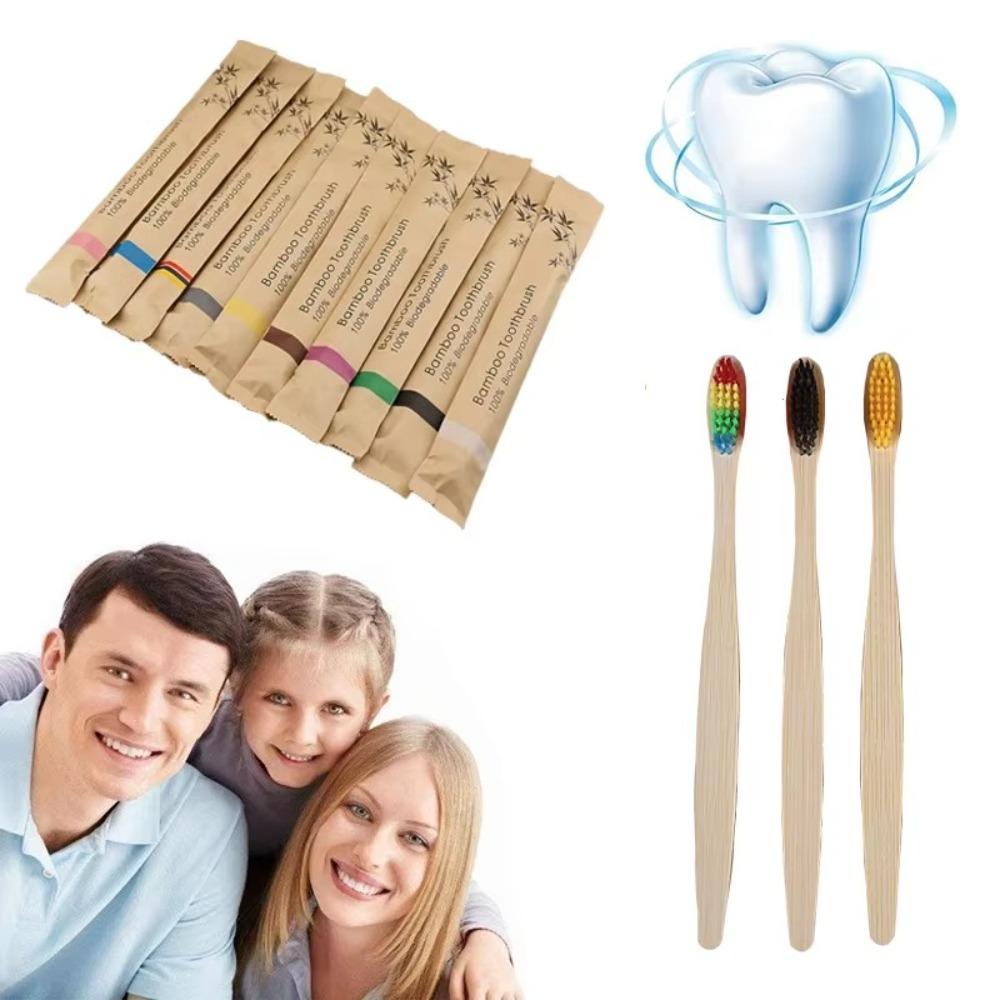 10pcs Soft Bristle Tip Bamboo Toothbrushes Natural Adults Oral Care for Home Travel Hotel