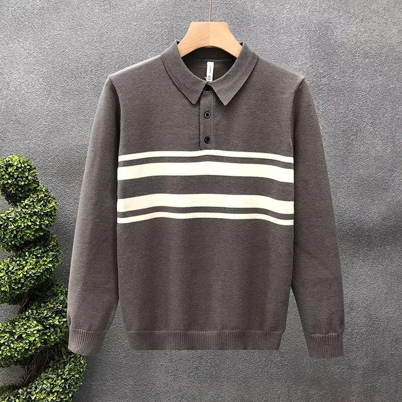 Men's Korean Color Block Striped Knit Polo Sweater - Trendy Autumn/Winter Fashion