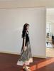 In-Stock 2025 Summer Plus Size Striped Color Block Ruched Skirt Dress