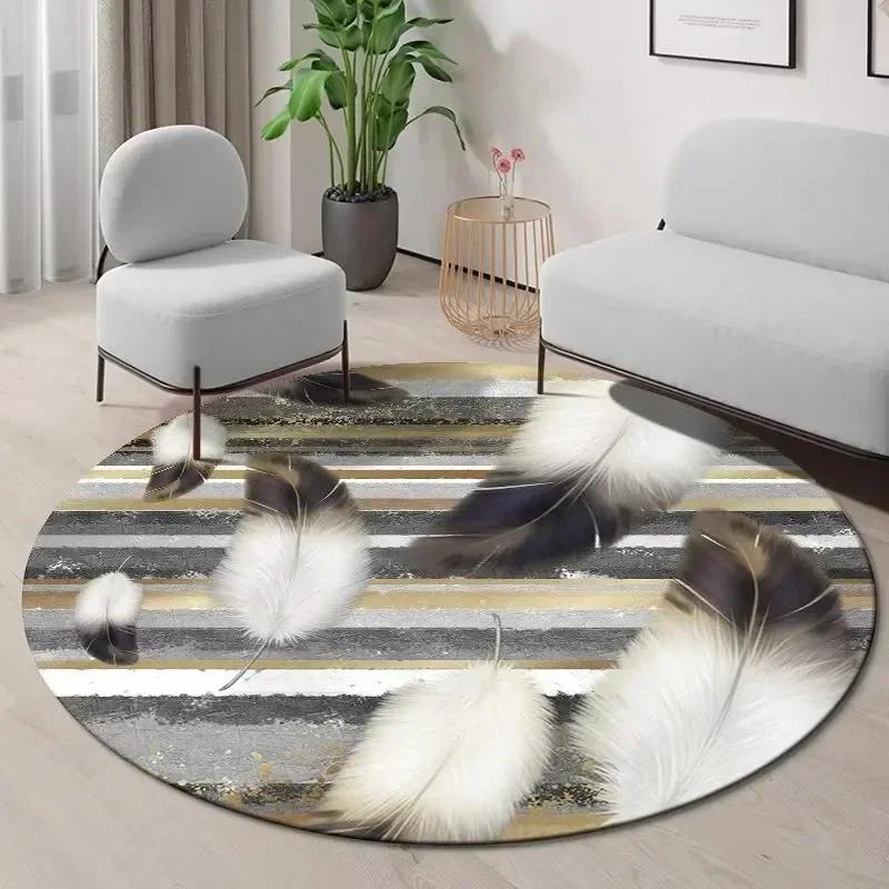 Goldenes Ginkgoblatt Runder Teppich Abstrakt Geometrischer Bereichsteppich für Wohnzimmer Schlafzimmer Küche Dekorativ Rutschfest Innenbodenmatte