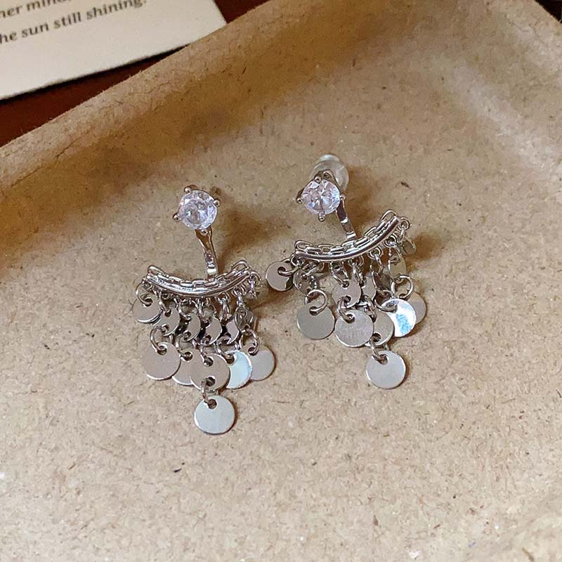 Silver Color Round Tassel Earrings for Women Luxury Zircon Geometric Circular Drop Earrings Wedding Jewelry Gifts