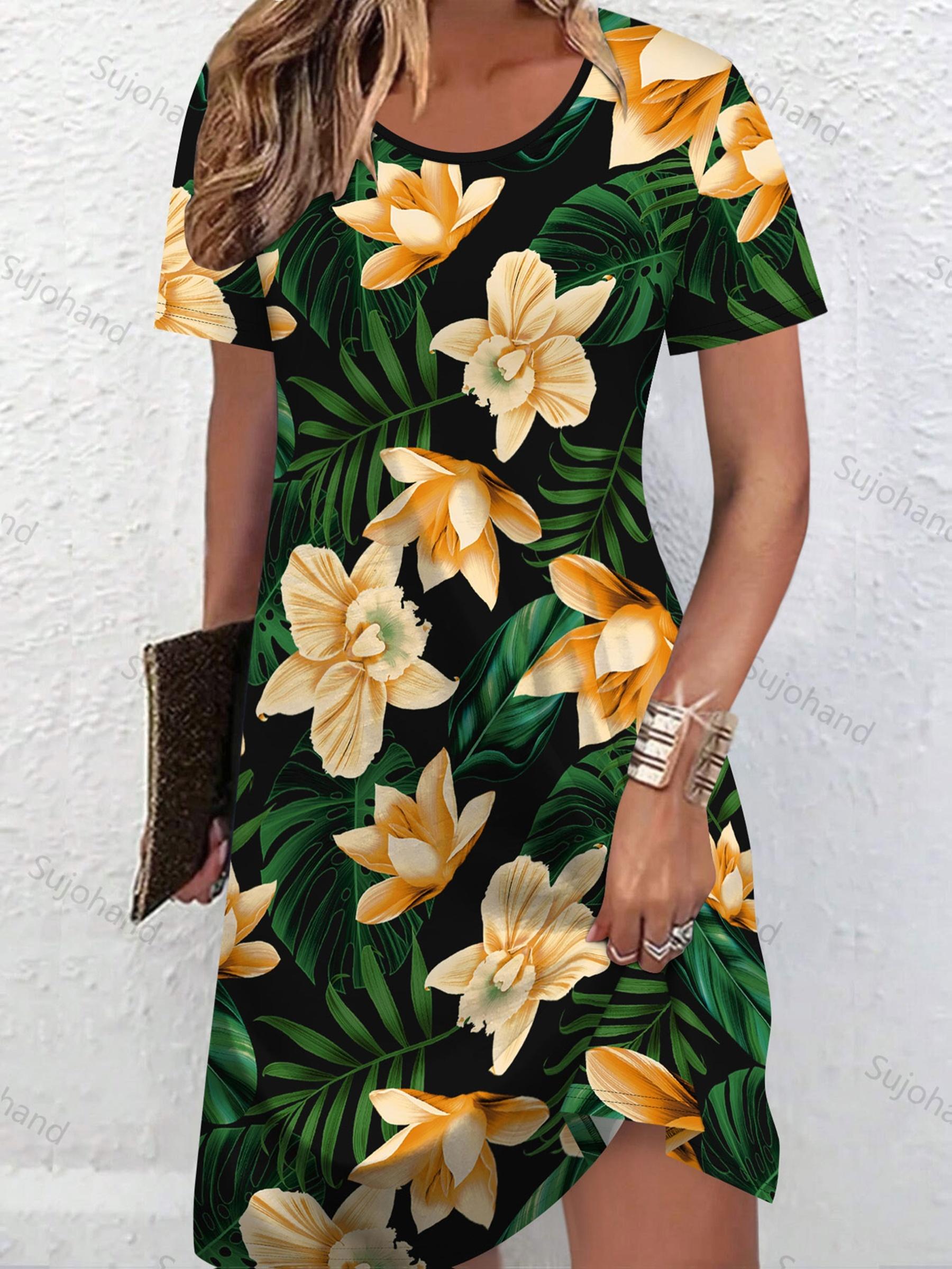 

2D Printed Casual Fashion Simple and Elegant Abstract Painting Floral Flower Plant Leaf Graphic All-Over Print Breathable Round Neck Short Sleeve T-Sh 9XL дубильна кора