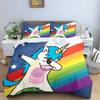 Cute Flowers Rainbow Unicorn Couple Bedding Set Pink Hearts Duvet Cover Pillowcase For Girls Bedroom Decor