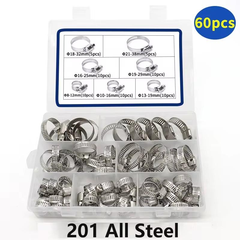Hose Clamp Assortment 7 Sizes Adjustable Pipe Tube 304 Stainless Steel for Pipe Tube Fuel Line Plumbing