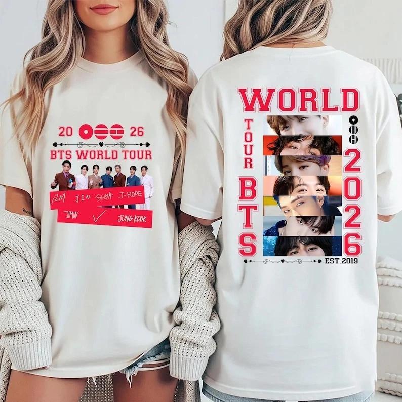 Two-Sided BTS World Tour 2026 T-Shirt – Concert Fan Shirt - Retro Style K-Pop XXL