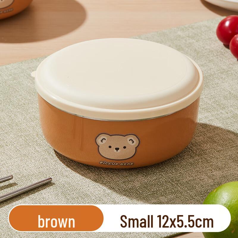Yuedis Kids 304 Stainless Steel Double-Layer Bear Bowl with Lid