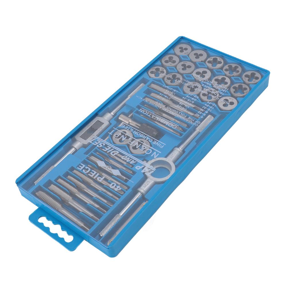 40-teiliges Gewindebohrer- und Schneideisen-Set aus Kohlenstoffstahl, Feingewinde, Gewindebohrer, Schneideisen, Handschraubendreher, Kombi