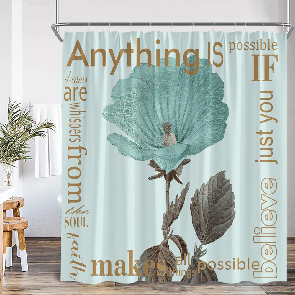 3D Daisy Flower Farmhouse Shower Curtain Motivational Quotes Watercolor Floral Bathroom Decor Vintage Countryside Bath Curtain