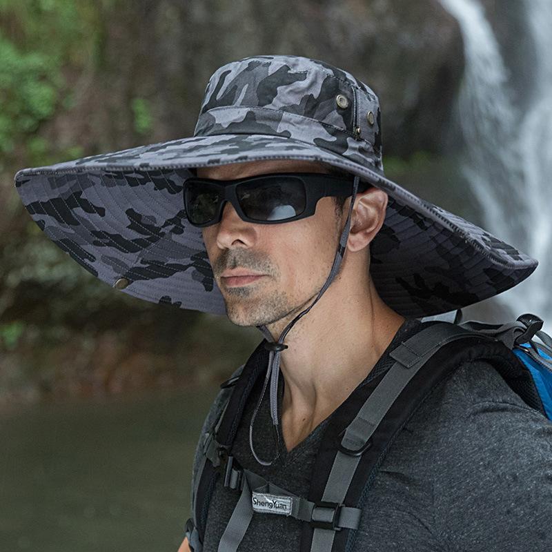 Camouflage big edge bucket hat men's hat summer shade sun protection hat enlarged brim sun hat travel fishing hat