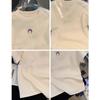 Women's White Moon Print Short Sleeve T-Shirt Summer Casual Round Neck Basic Tee Niche Fashionable and Versatile