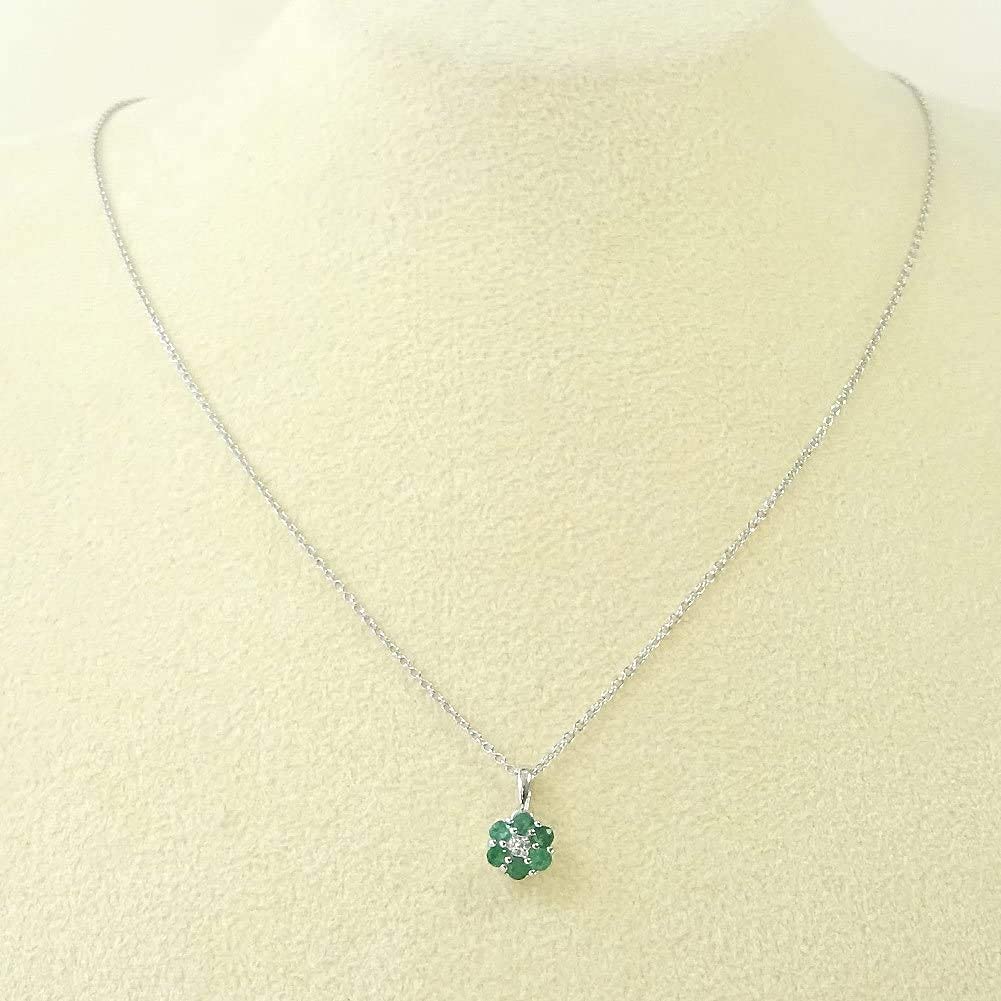[Your and My Jewelry Box] SILVER925 Silver Emerald Pendant Necklace Flower Design 14006 [Gift Wrapped] [May Birthstone]